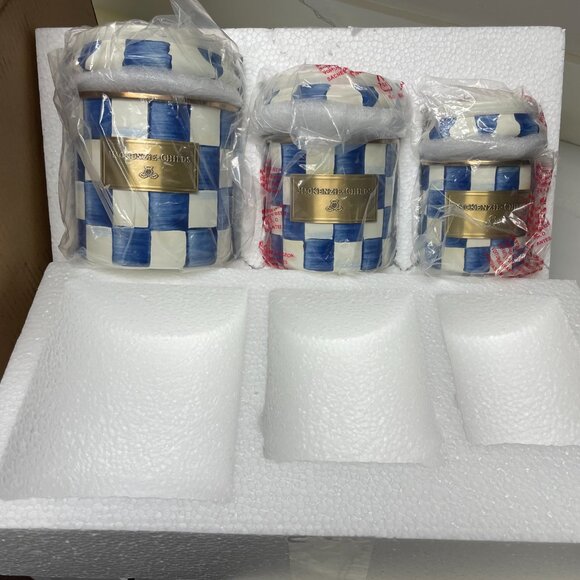 Mackenzie-Childs Set of 3 Royal Check Cannisters New in Box - Picture 5 of 6